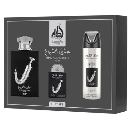 Set Lattafa Ishq Al Shuyukh Silver 4 Pz EDP 100 ml Original
